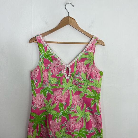 Vintage Lilly Pulitzer Taboo Pink Elephant Print Keyhole Shift Dress Size 10 - Picture 7 of 14